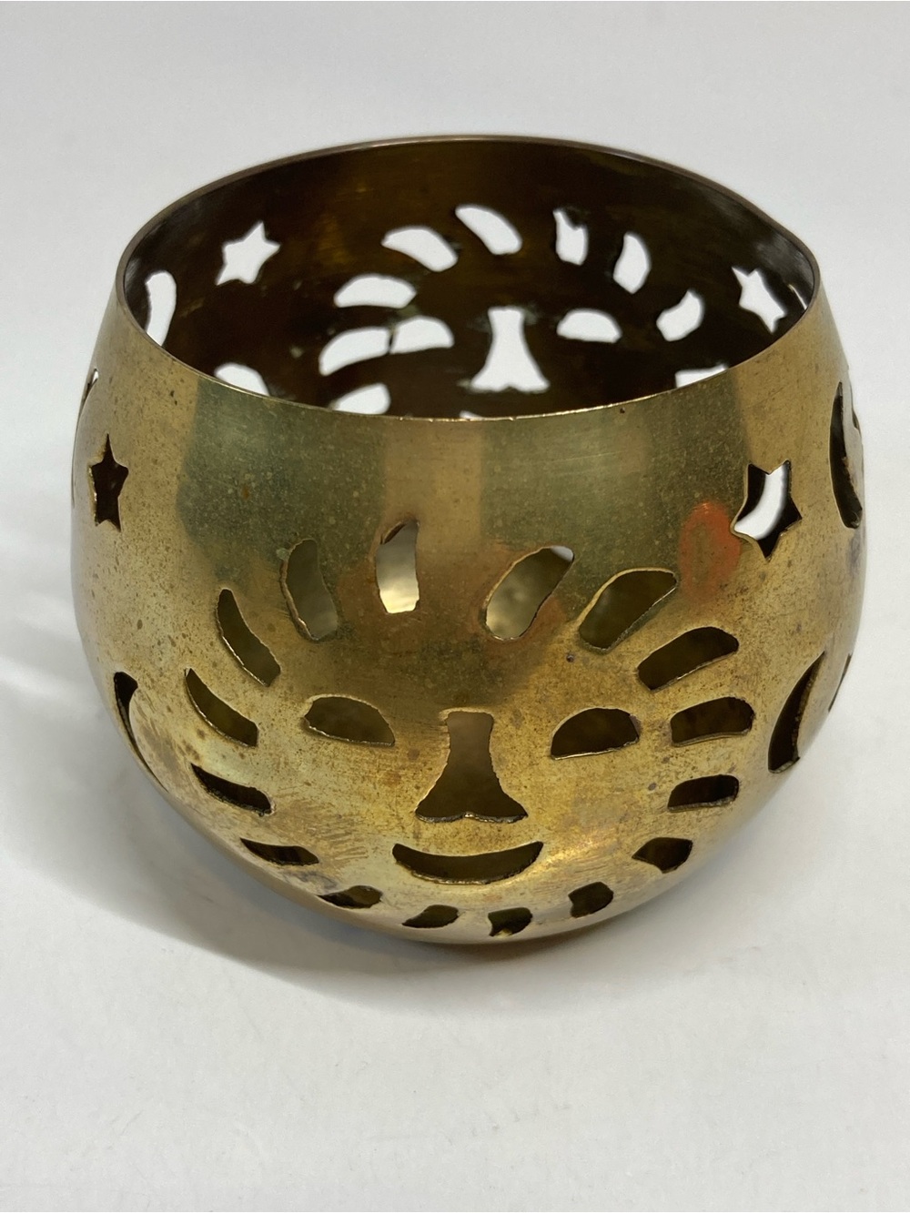 Vintage Brass Celestial Tea Light Candle Holder Decor 2.5” Star Moon Cut Outs